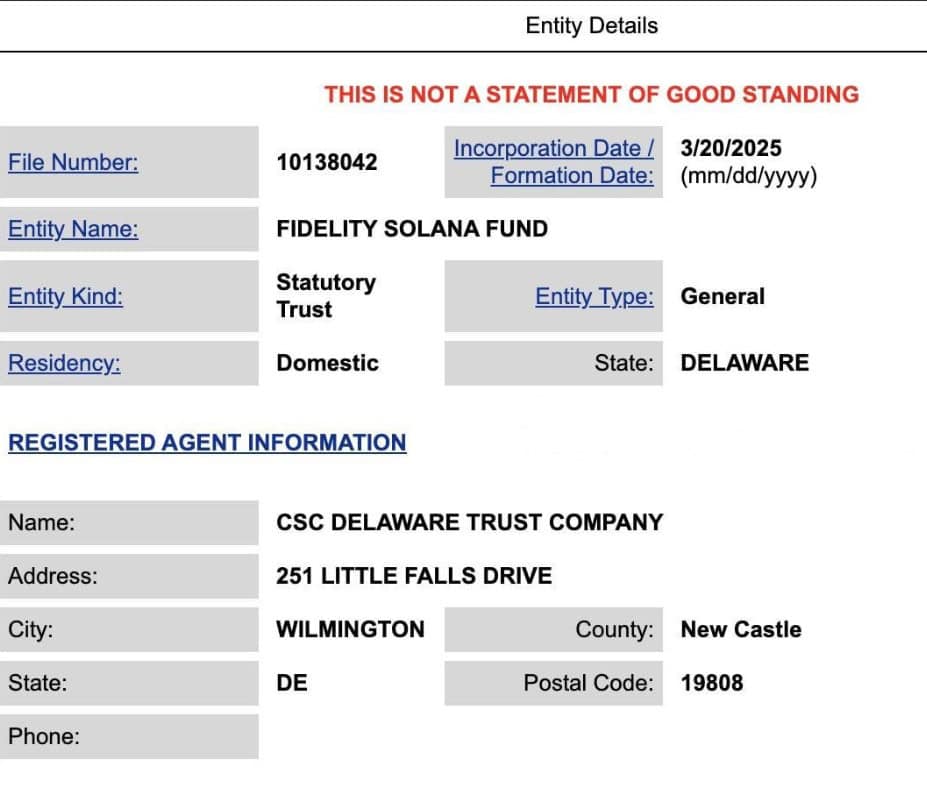 Fidelity Registers Solana Fund in Delaware, Eyes Solana ETF Launch 2 Fidelity Solana Fund